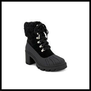 Splendid Women's Suede Faux Fur Trim Chunky Lug Heeled Combat Boots